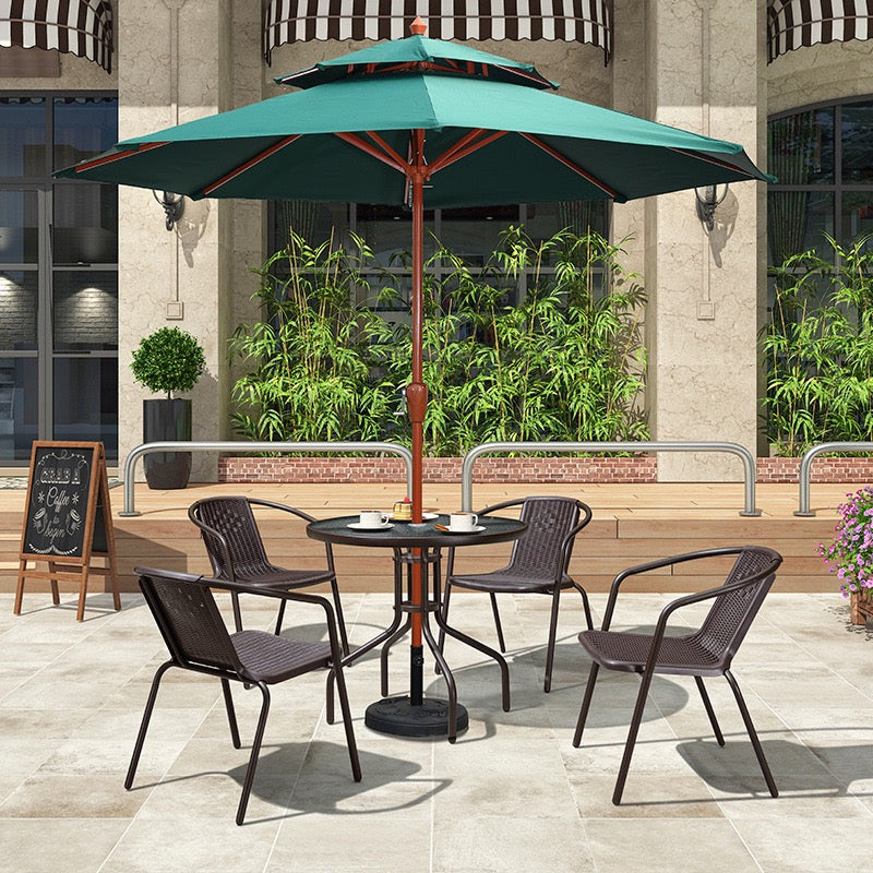 Outdoor Patio Bistro Set with Double Tier Umbrella