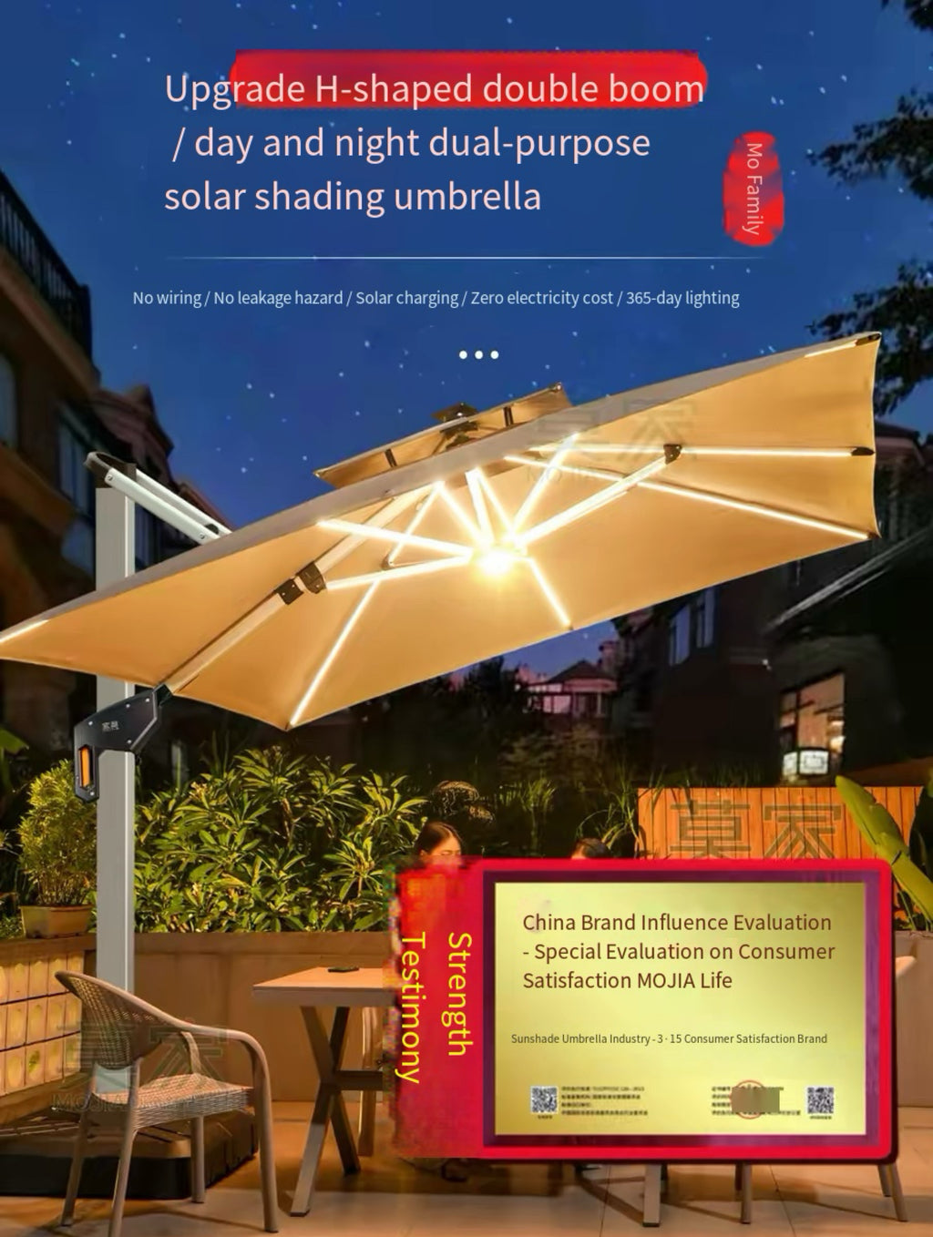 All Weather Patio Dining Set with Solar LED Offset Cantilever Umbrella