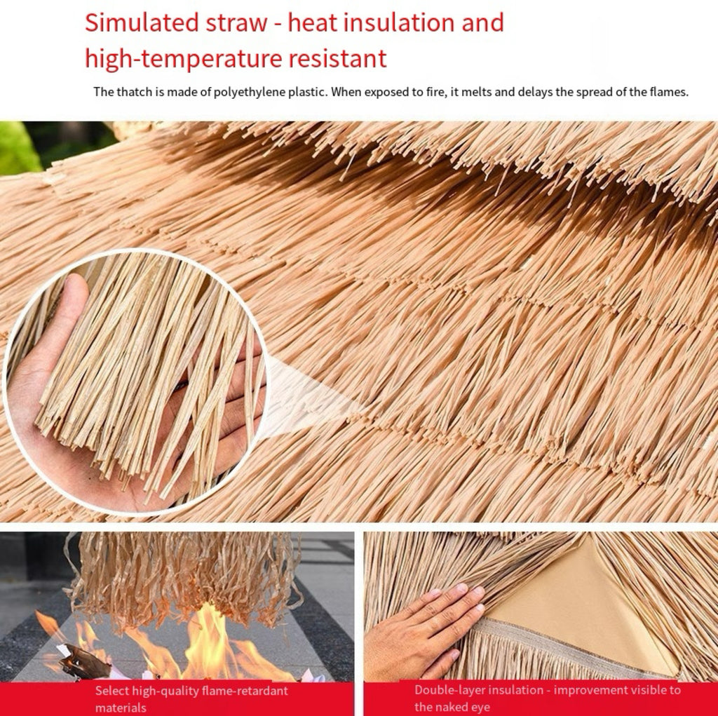 2.5x2.5m Straw LED Cantilever Umbrella Windproof Aluminum Frame Wheeled Fillable Base