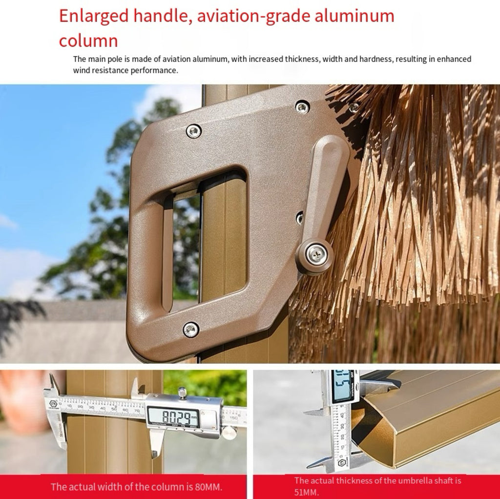 2.5x2.5m Straw LED Cantilever Umbrella Windproof Aluminum Frame Wheeled Fillable Base