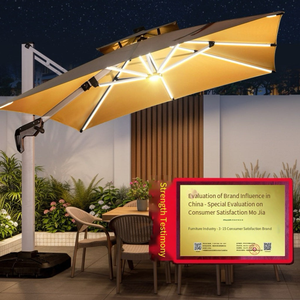 Solar Dual Color LED Cantilever Patio Umbrella 360° Rotate Aluminum Frame