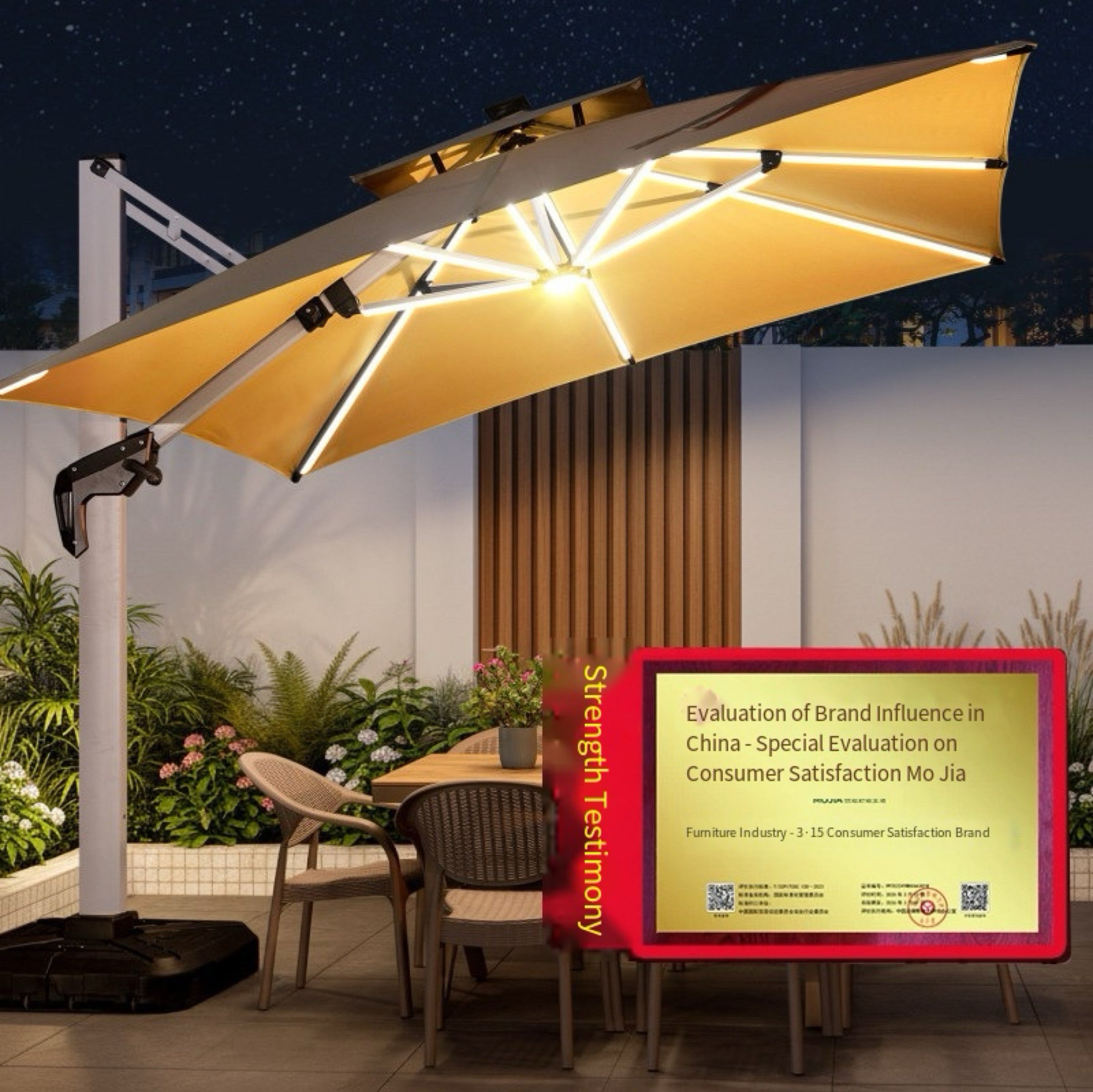 Solar Dual Color LED Cantilever Patio Umbrella 360° Rotate Aluminum Frame