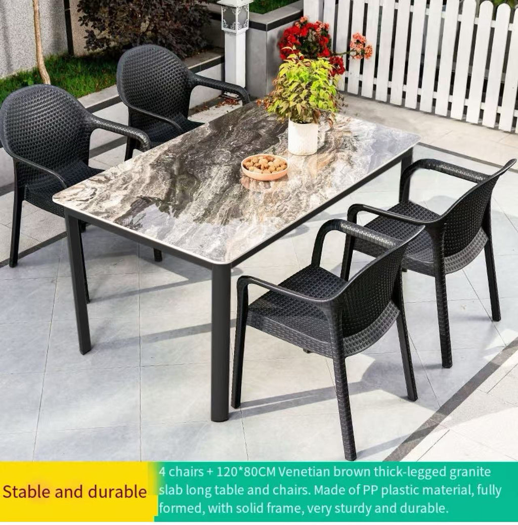 Sintered Stone Outdoor Dining Set with 6 Rattan Chairs