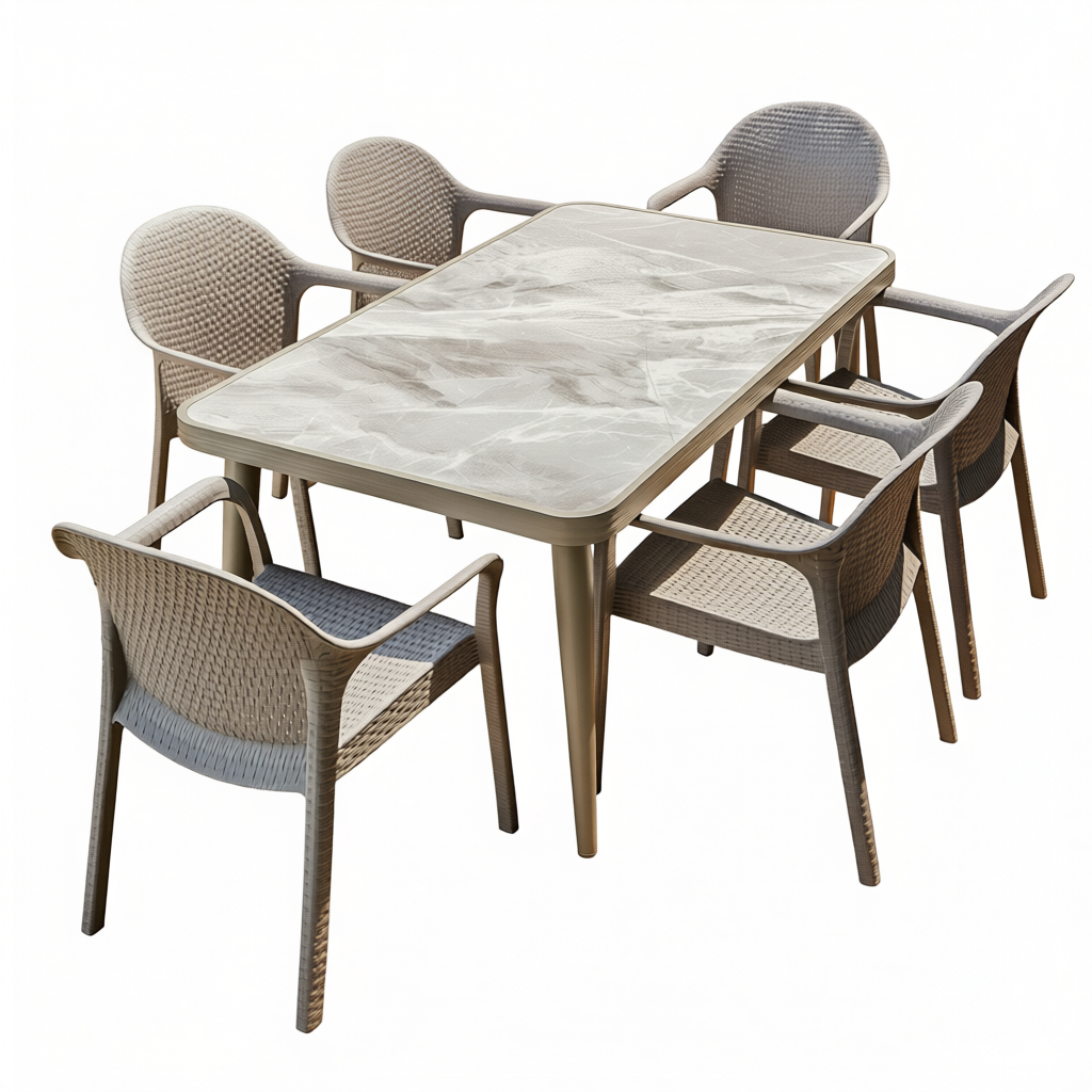 Sintered Stone Patio Dining Set with Rattan Chairs