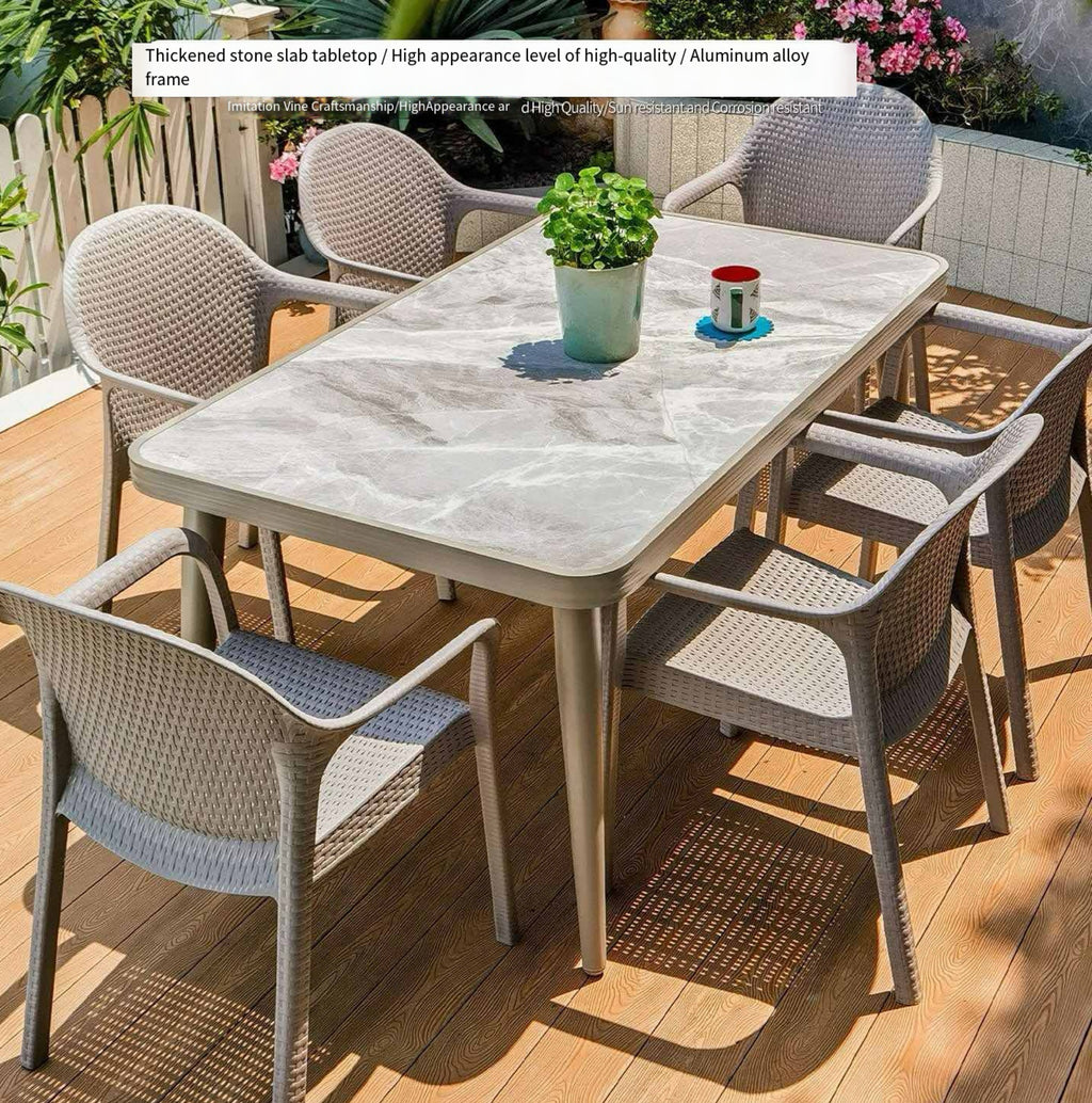 Sintered Stone Patio Dining Set with Rattan Chairs