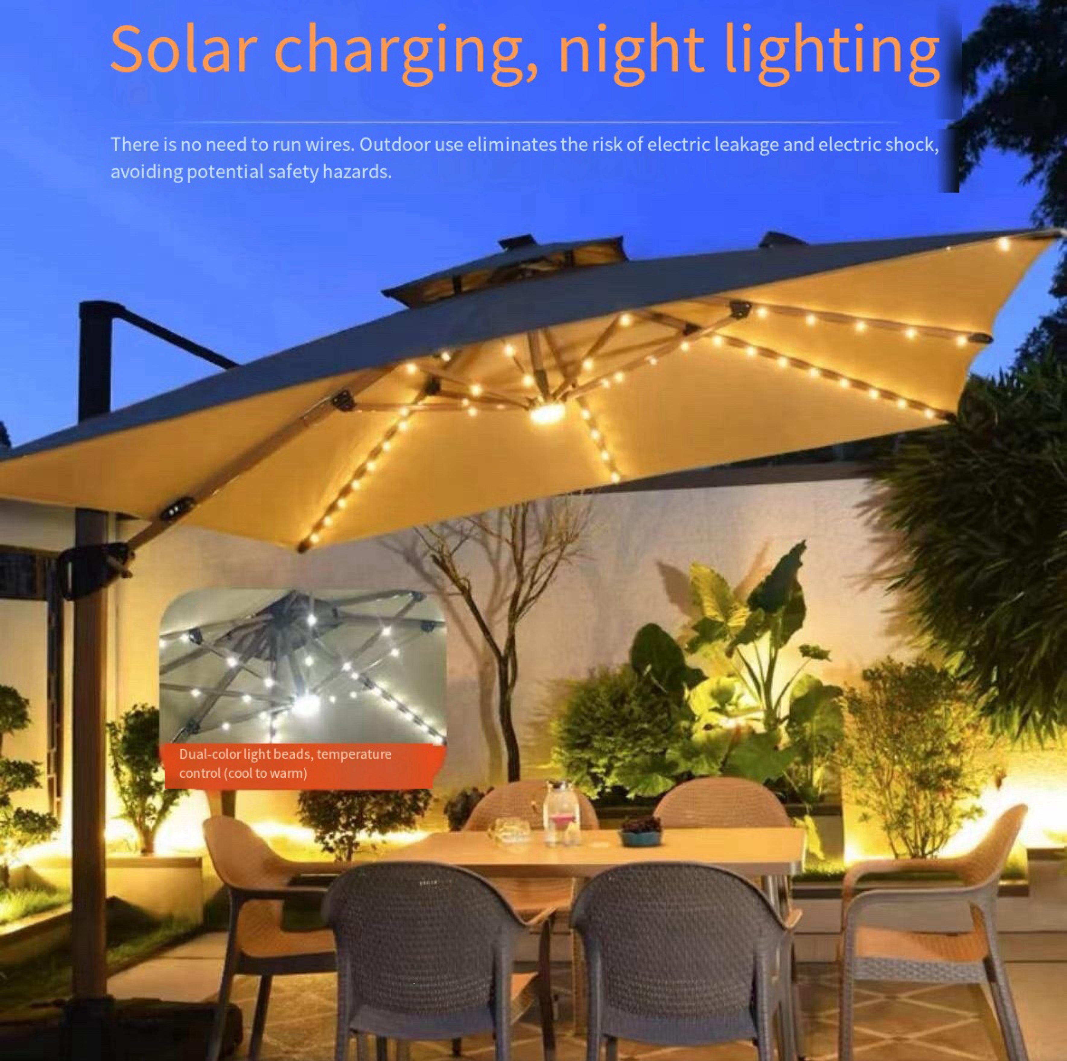 Solar LED 360° Rotate Cantilever Patio Umbrella