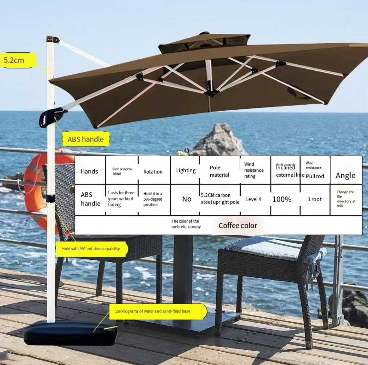 Solar LED 360° Rotate Cantilever Patio Umbrella