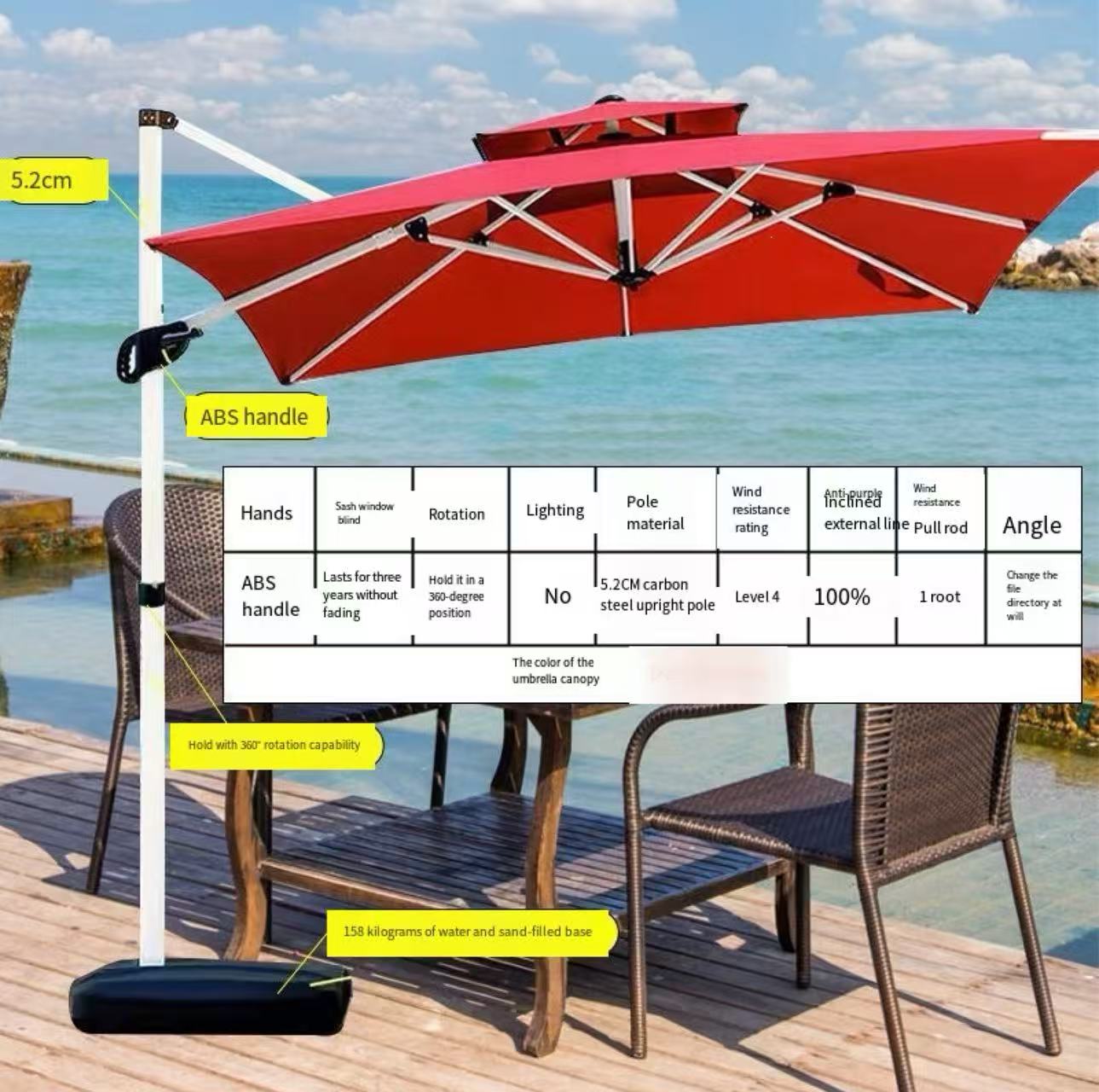 Solar LED 360° Rotate Cantilever Patio Umbrella
