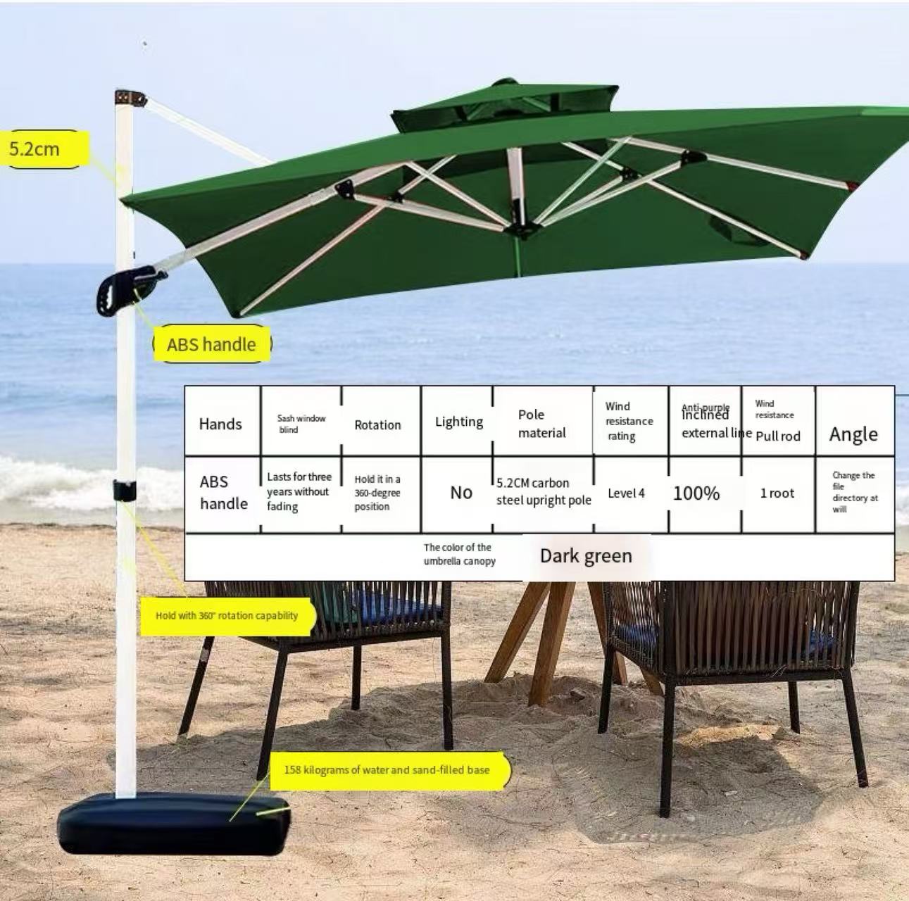 Solar LED 360° Rotate Cantilever Patio Umbrella