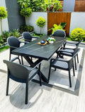 Outdoor Rattan Patio Set, Stone Table & Armrest Chairs For Garden Backyard