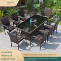 Rattan Patio Dining Set, Glass Top Outdoor Table & Wicker Chairs