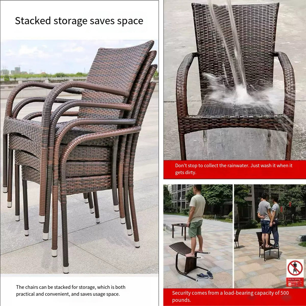 Rattan Patio Dining Set, Glass Top Outdoor Table & Wicker Chairs