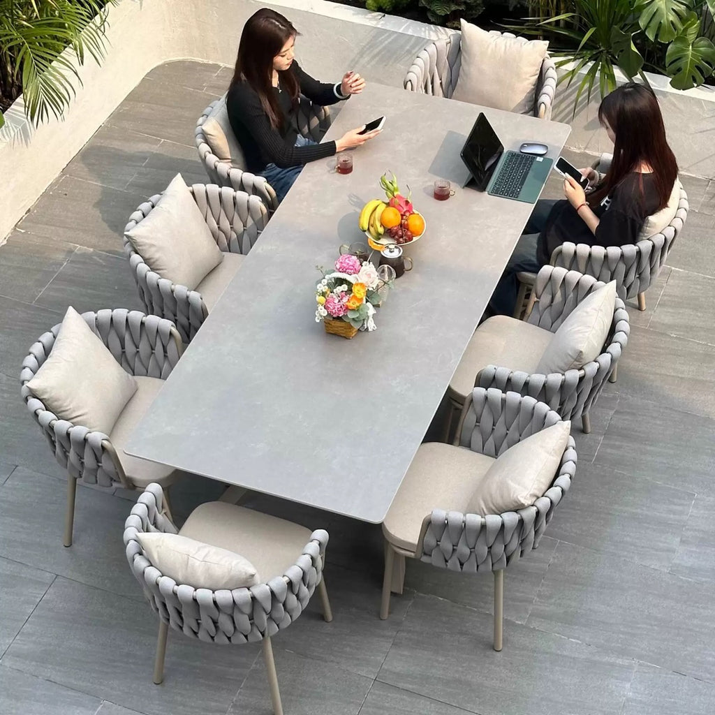 Rattan Patio Dining Set, Glass Top Outdoor Table & Wicker Chairs